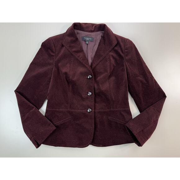 Talbots Jackets & Blazers - Talbots Womens Blazer Petite 6P Burgundy Velvet Peplum Classic Preppy Academia